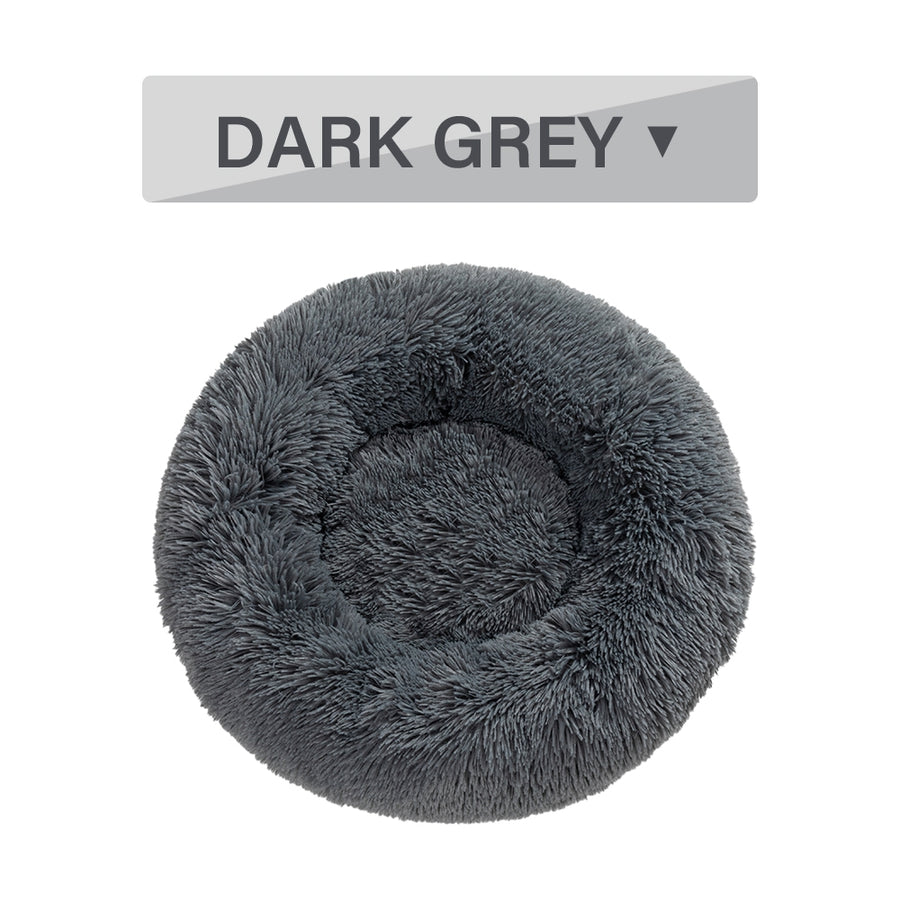 Fluffy Donut Dog Bed Warm Plush Calming Pet Cushion
